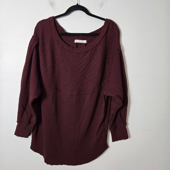 Free People Size L OG Ribbed Knit Thermal Long Sleeve Pullover Top Cherry Cola - Picture 1 of 12